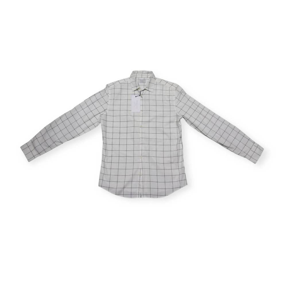 NEW SELECTED men's wogrid shirt long sleeve in checkered white